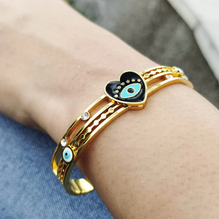 TDF Evil Eye Heart Charm Anti-Tarnish Gold Bracelet