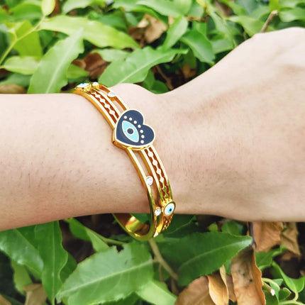 TDF Evil Eye Heart Charm Anti-Tarnish Gold Bracelet
