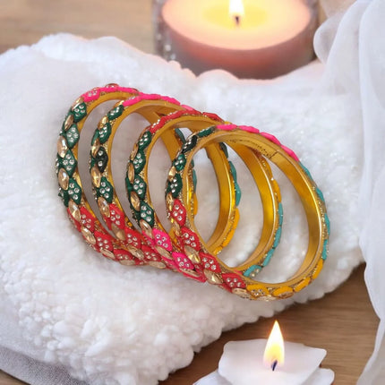 Elegant Multicolor Stone-Studded Kangan Set