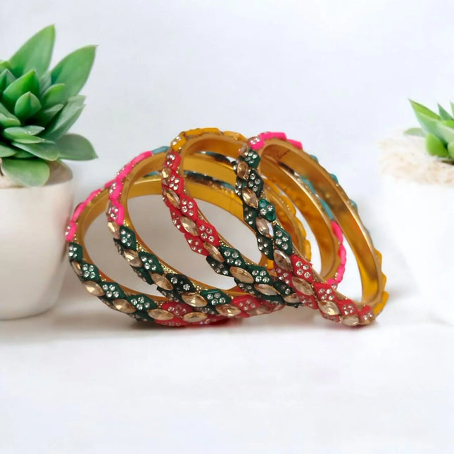 Elegant Multicolor Stone-Studded Kangan Set