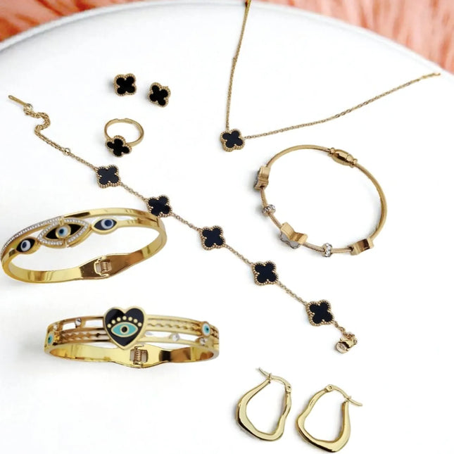 “Women’s Anti Tarnish Jewellery Set – Evil Eye & Clover Design”