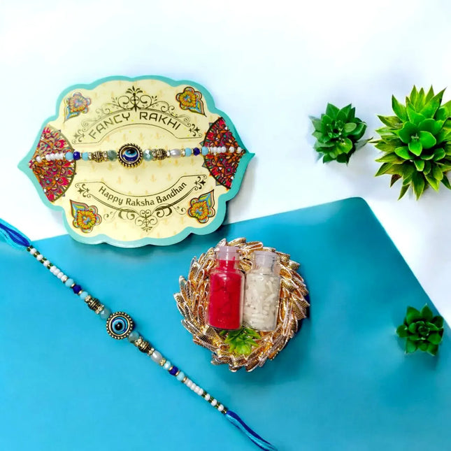 Affordable evil eye Rakhi with Roli and Chawal under ₹100