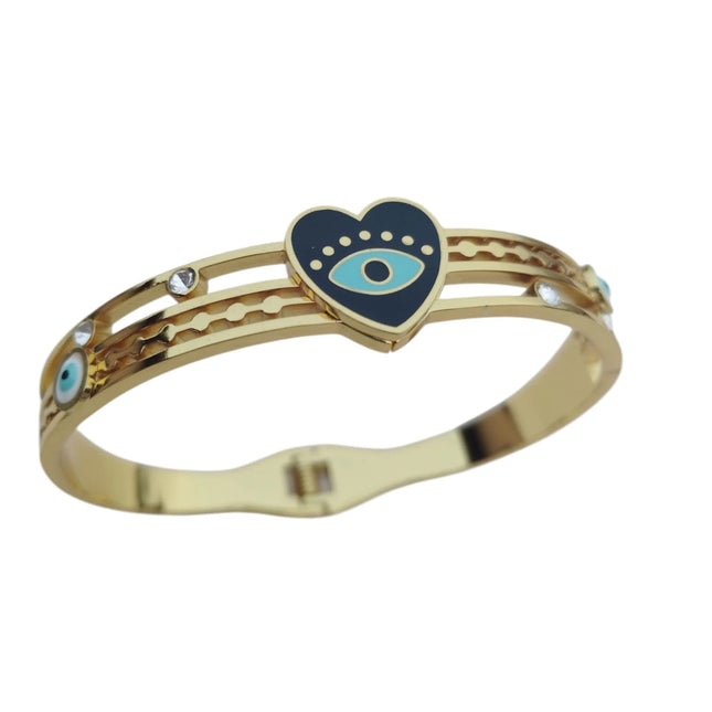 TDF Evil Eye Heart Charm Anti-Tarnish Gold Bracelet