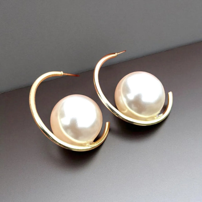 TDF golden earrings with white pearl – jewelry for women