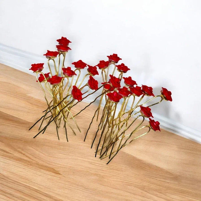 TDF TALES red rose bridal hairpin for wedding hairstyles