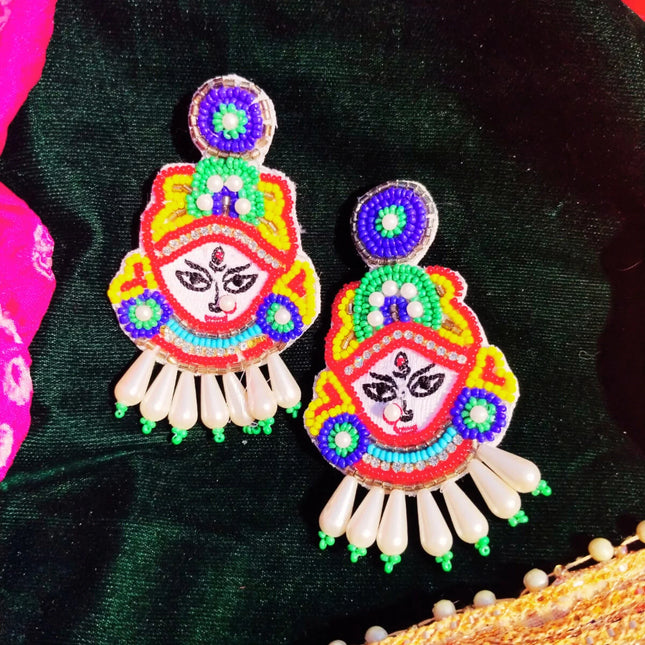 TDF beaded colorful Durga earrings – traditional festive Indian jewelry for women