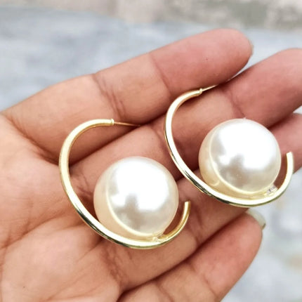 Elegant TDF golden earrings with white pearl – jewelry for women